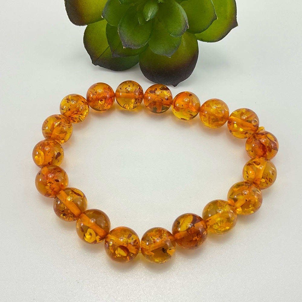 Vtg Confetti Lucite Stretch Bracelet, Faux Amber, Size 7+, MCM, Mod - Picture 3 of 8